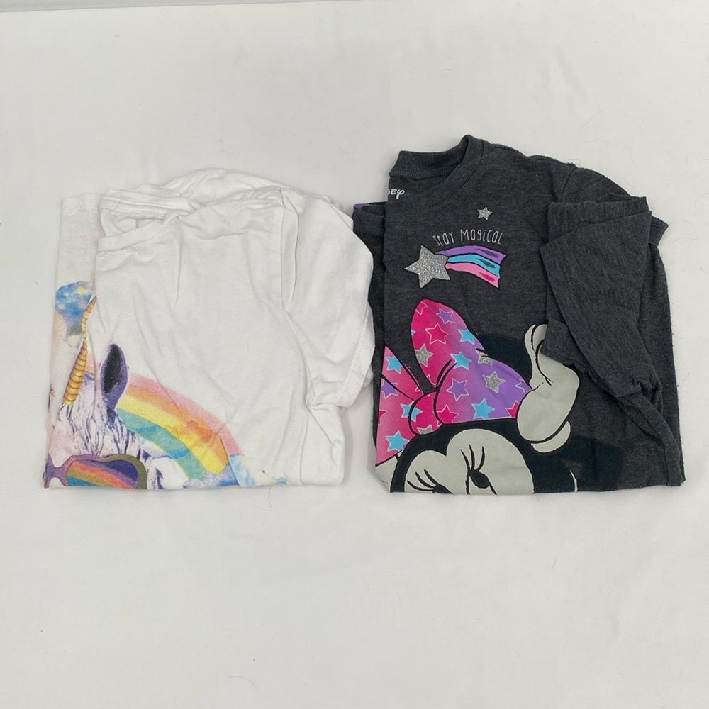Girls Old Navy Disney T-shirt lot of 2 Minnie Unicorn Sunglasses XL 14/16